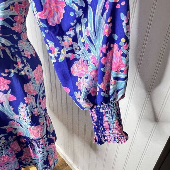 Lilly Pulitzer Sz 8 Rosie Stretch Dress Womens Navy Turquoise Pink Belted NICE - Picture 9 of 16
